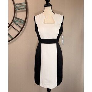 Tahari ASL Dress Black & White Lined Sleeveless Sheath Size 8 NWT